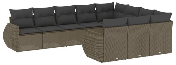 10 részes világosszürke polyrattan kerti ülőgarnitúra párnákkal