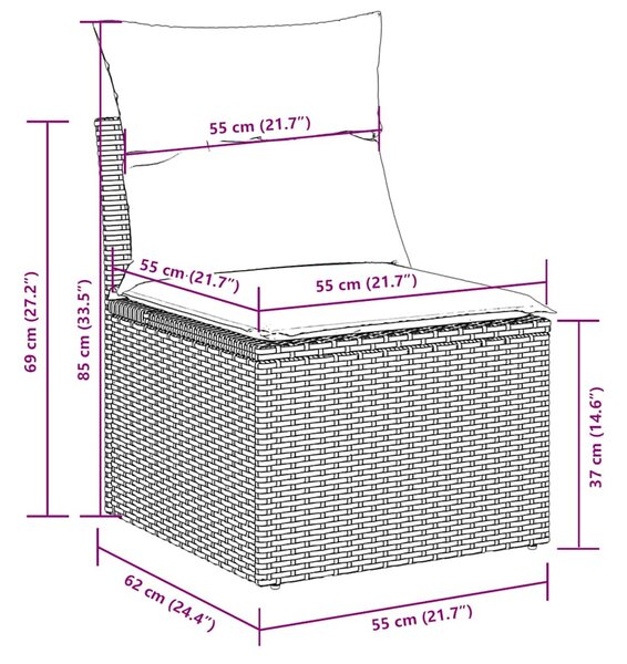 11 részes világosszürke polyrattan kerti ülőgarnitúra párnákkal