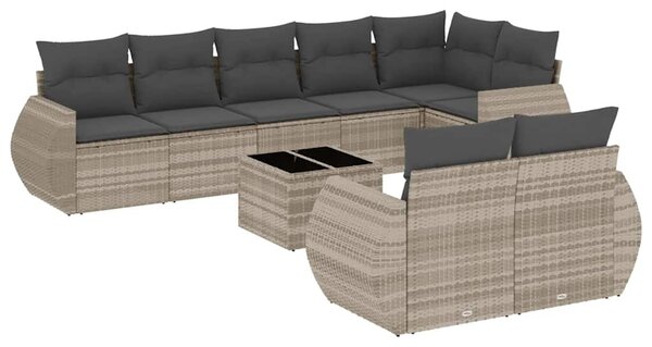 9 részes világosszürke polyrattan kerti ülőgarnitúra párnával