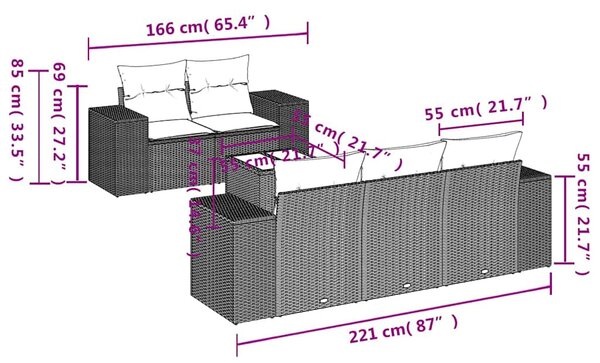6 részes világosszürke polyrattan kerti ülőgarnitúra párnákkal