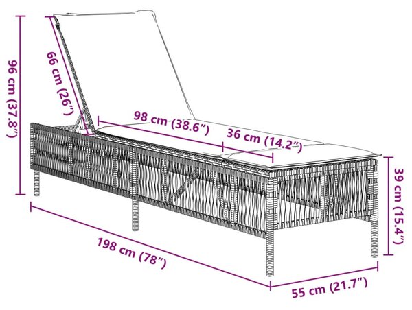 Szürke polyrattan napozóágy párnával