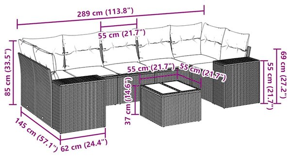 8 részes világosszürke polyrattan kerti ülőgarnitúra párnával
