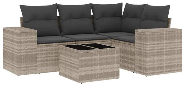 5 részes világosszürke polyrattan kerti ülőgarnitúra párnákkal