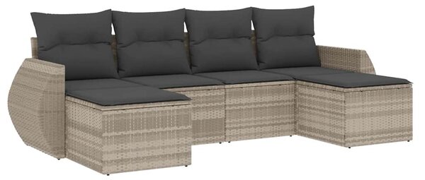 6 részes világosszürke polyrattan kerti ülőgarnitúra párnákkal