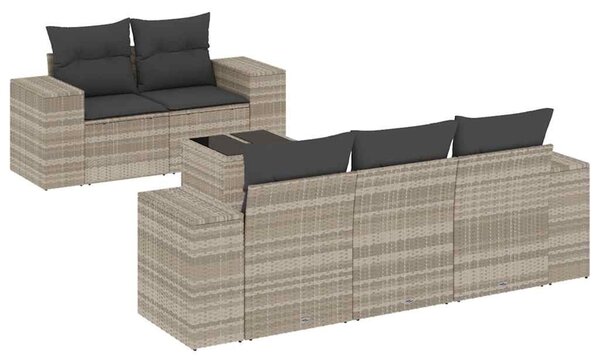6 részes világosszürke polyrattan kerti ülőgarnitúra párnákkal