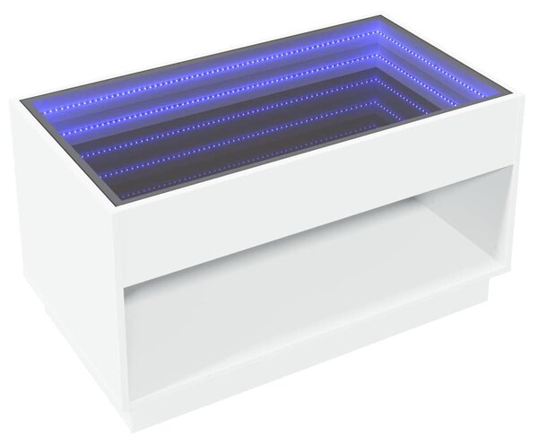 Fehér végtelen hatású LED-es dohányzóasztal 70 x 50 x 50 cm