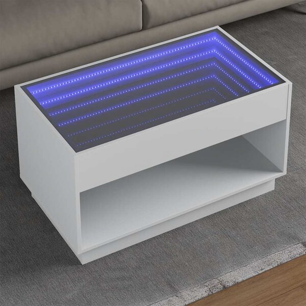 Fehér végtelen hatású LED-es dohányzóasztal 70 x 50 x 50 cm
