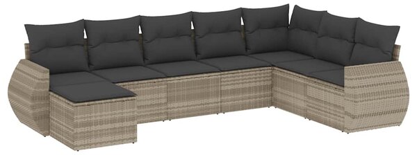 8 részes világosszürke polyrattan kerti ülőgarnitúra párnával