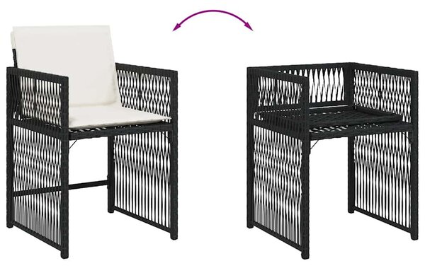 4 db fekete polyrattan kerti szék párnával