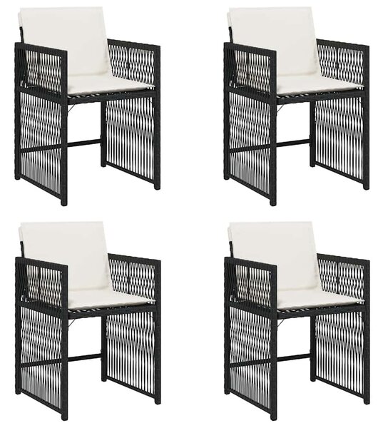 4 db fekete polyrattan kerti szék párnával