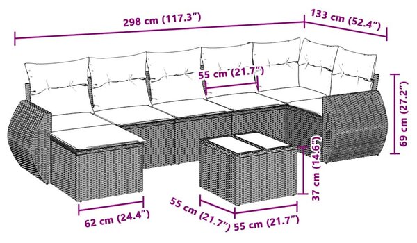 8 részes világosszürke polyrattan kerti ülőgarnitúra párnával