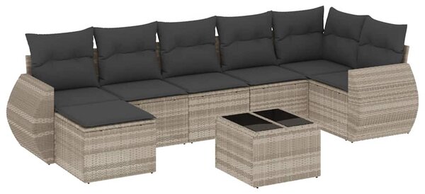 8 részes világosszürke polyrattan kerti ülőgarnitúra párnával