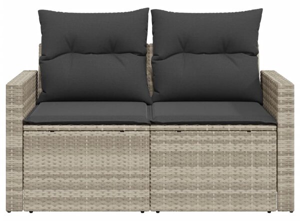 2 személyes világosszürke polyrattan kerti kanapé párnával