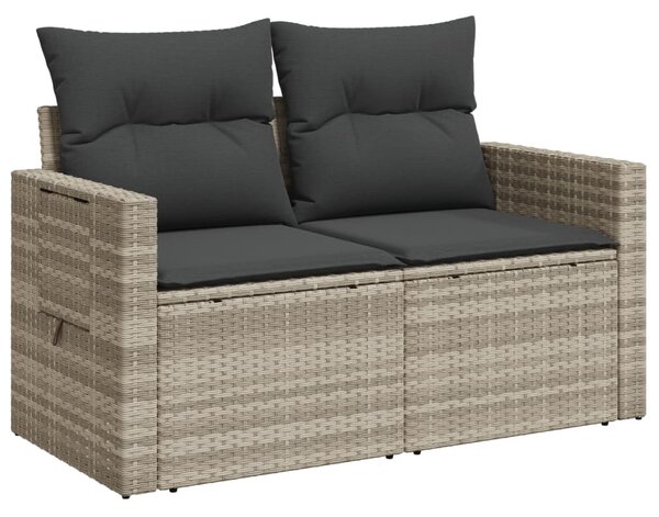 2 személyes világosszürke polyrattan kerti kanapé párnával