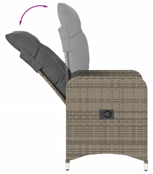 Szürke polyrattan dönthető kerti szék párnákkal