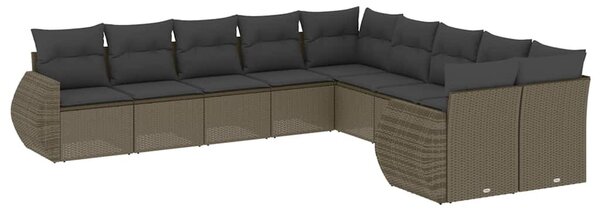10 részes világosszürke polyrattan kerti ülőgarnitúra párnákkal