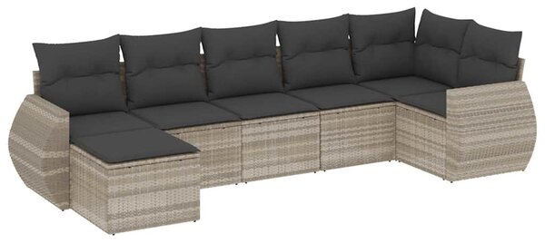 7 részes világosszürke polyrattan kerti ülőgarnitúra párnákkal