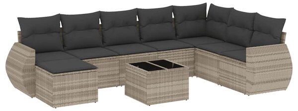 9 részes világosszürke polyrattan kerti ülőgarnitúra párnával