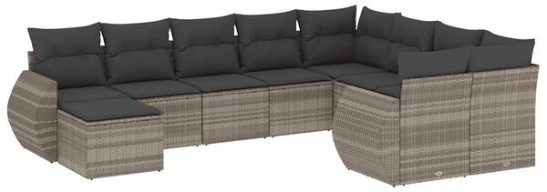 10 részes világosszürke polyrattan kerti ülőgarnitúra párnákkal