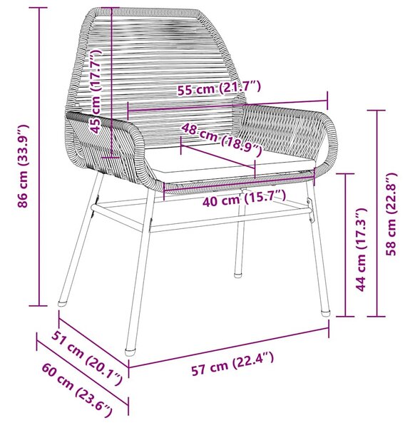 2 db fekete polyrattan kerti szék párnával