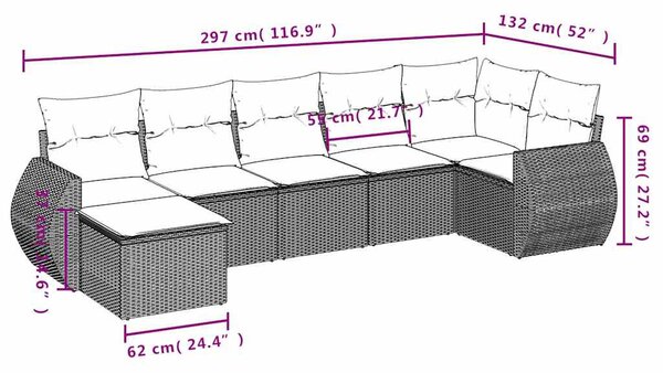 7 részes világosszürke polyrattan kerti ülőgarnitúra párnákkal