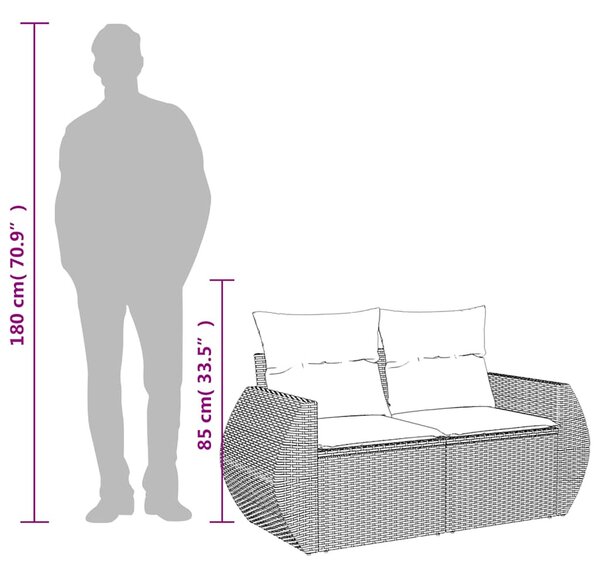 2 személyes világosszürke polyrattan kerti kanapé párnával