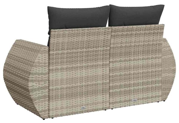 2 személyes világosszürke polyrattan kerti kanapé párnával