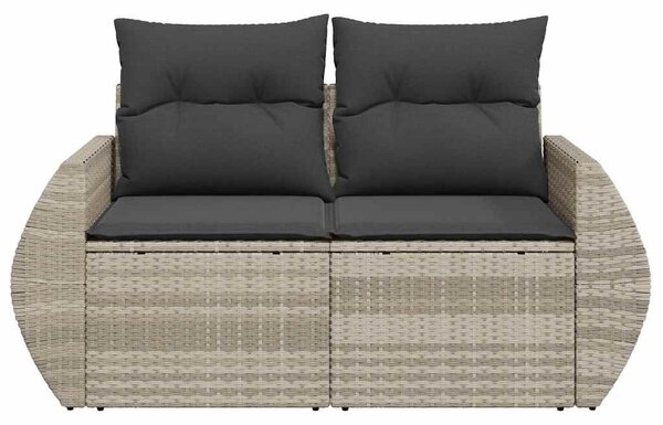 2 személyes világosszürke polyrattan kerti kanapé párnával