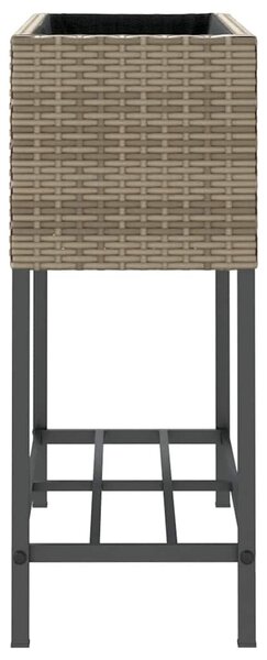 Szürke polyrattan kerti ültetőláda polccal