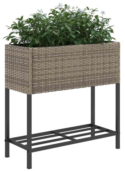 Szürke polyrattan kerti ültetőláda polccal