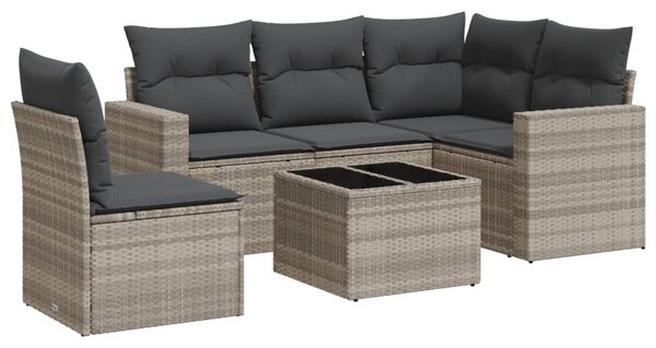 6 részes világosszürke polyrattan kerti ülőgarnitúra párnákkal