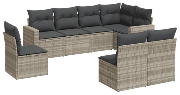 8 részes világosszürke polyrattan kerti ülőgarnitúra párnával