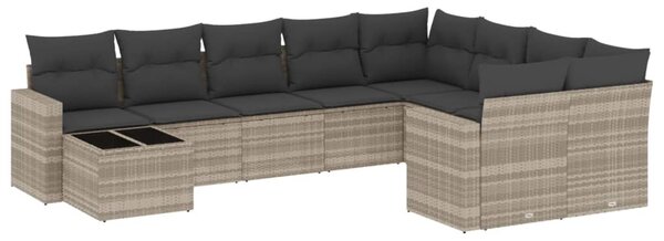 10 részes világosszürke polyrattan kerti ülőgarnitúra párnákkal