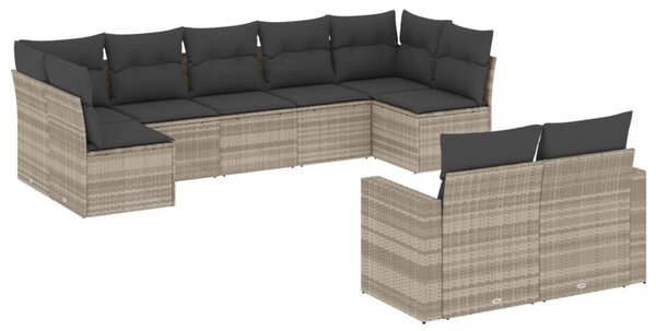 9 részes világosszürke polyrattan kerti ülőgarnitúra párnával