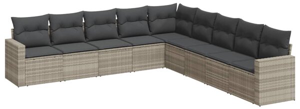 9 részes világosszürke polyrattan kerti ülőgarnitúra párnával