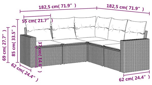 5 részes világosszürke polyrattan kerti ülőgarnitúra párnákkal