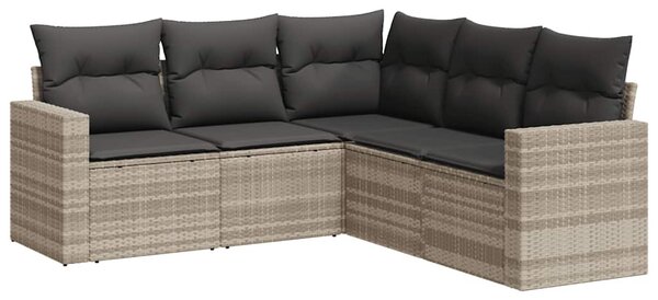 5 részes világosszürke polyrattan kerti ülőgarnitúra párnákkal