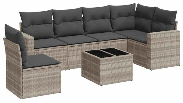 7 részes világosszürke polyrattan kerti ülőgarnitúra párnákkal