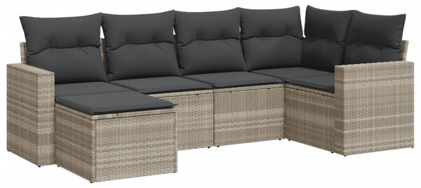 6 részes világosszürke polyrattan kerti ülőgarnitúra párnákkal