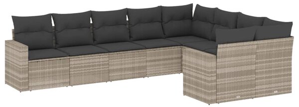 9 részes világosszürke polyrattan kerti ülőgarnitúra párnával