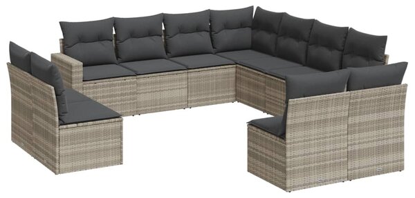 11 részes világosszürke polyrattan kerti ülőgarnitúra párnákkal