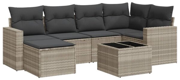 7 részes világosszürke polyrattan kerti ülőgarnitúra párnákkal