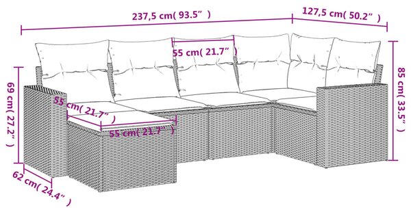 6 részes világosszürke polyrattan kerti ülőgarnitúra párnákkal