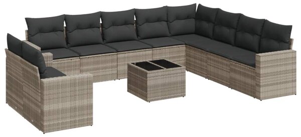 11 részes világosszürke polyrattan kerti ülőgarnitúra párnákkal