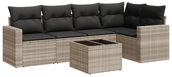 6 részes világosszürke polyrattan kerti ülőgarnitúra párnákkal