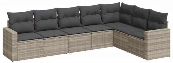 7 részes világosszürke polyrattan kerti ülőgarnitúra párnákkal