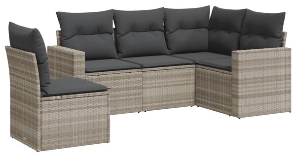 5 részes világosszürke polyrattan kerti ülőgarnitúra párnákkal