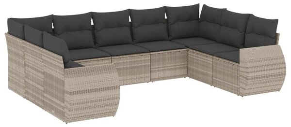9 részes világosszürke polyrattan kerti ülőgarnitúra párnával