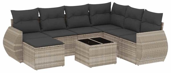 8 részes világosszürke polyrattan kerti ülőgarnitúra párnával