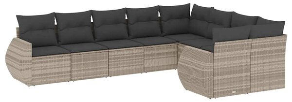 9 részes világosszürke polyrattan kerti ülőgarnitúra párnával